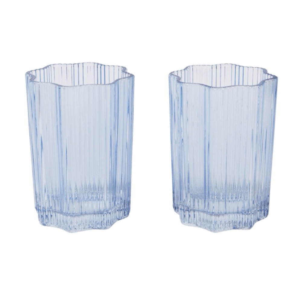 Glasshause Set of Two Blue Ribbed Glass Tumblers